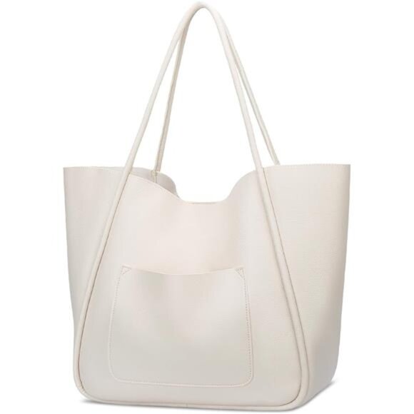 Tote Bag Vegan Leather Large Capacity Cream - Picture 1 of 7
